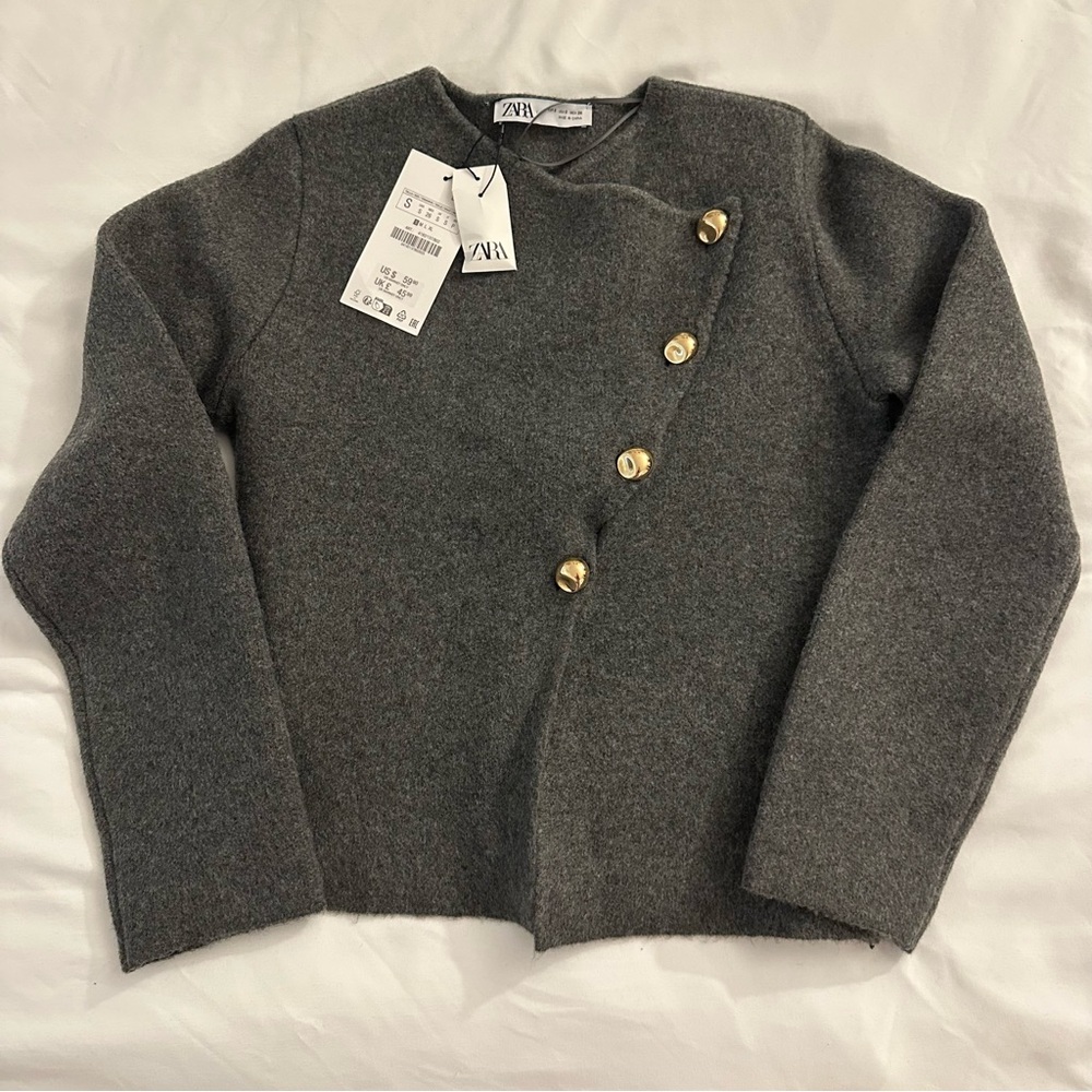 Zara Smooth Knit Blazer Cardigan Gray